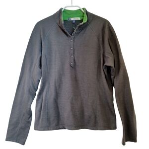 Ibex Pullover Charcoal Gray Wool Sweatshirt with Green Logo Womens Large